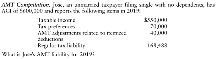 This is for the tax year 2019. please show work. AMT