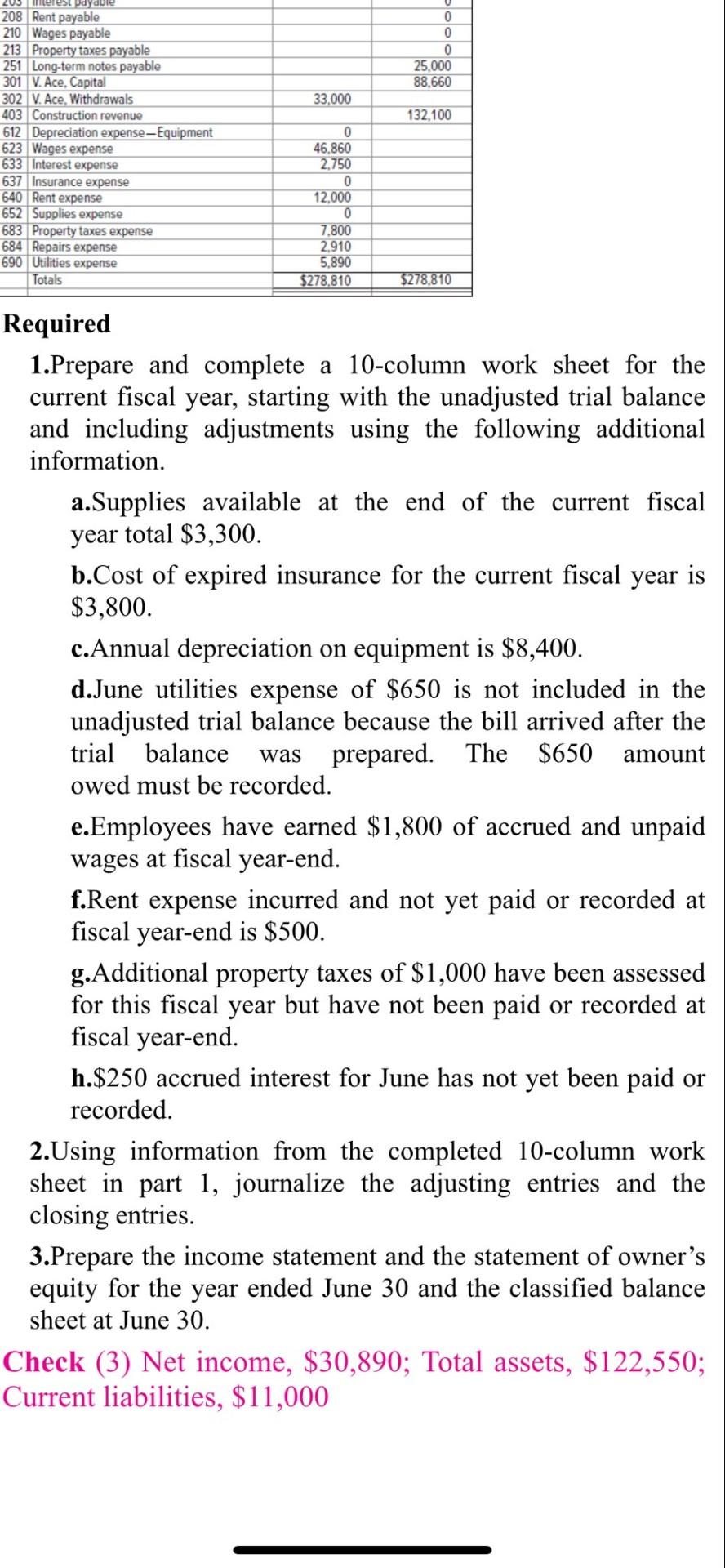 C1 P1 P2 The following unadjusted trial balance is for Ace Construction