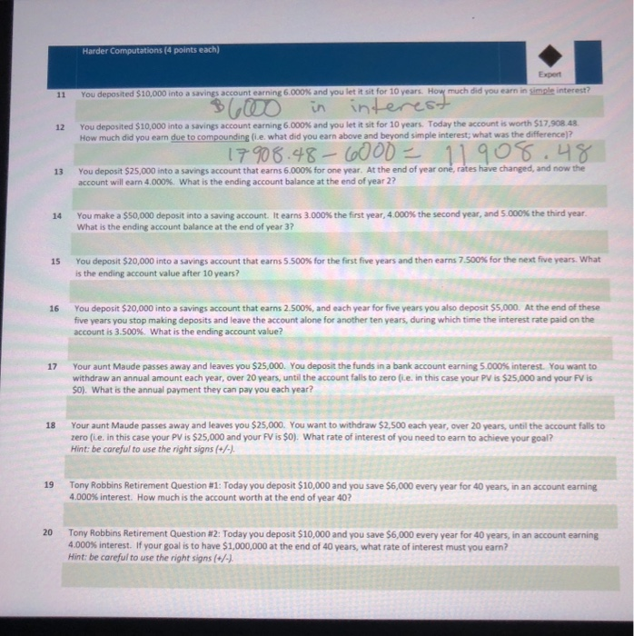  can someone please help me with 11-20 Harder Computations (4 points