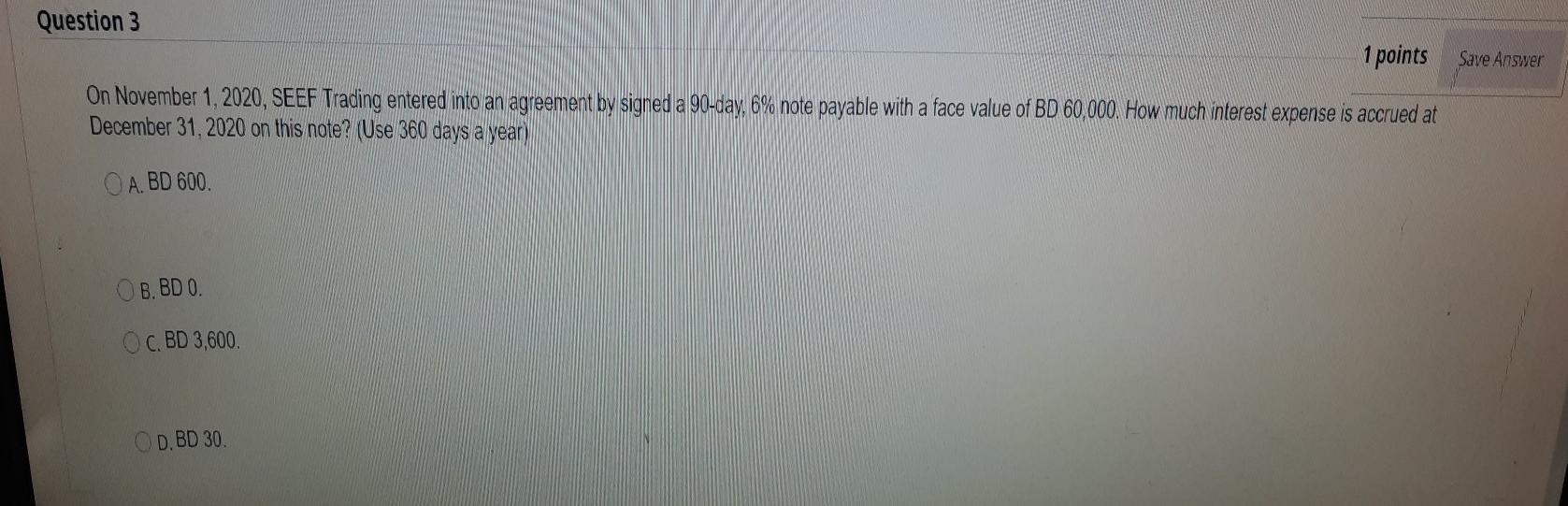  q3 Question 3 1 points Save Answer On November 1, 2020,