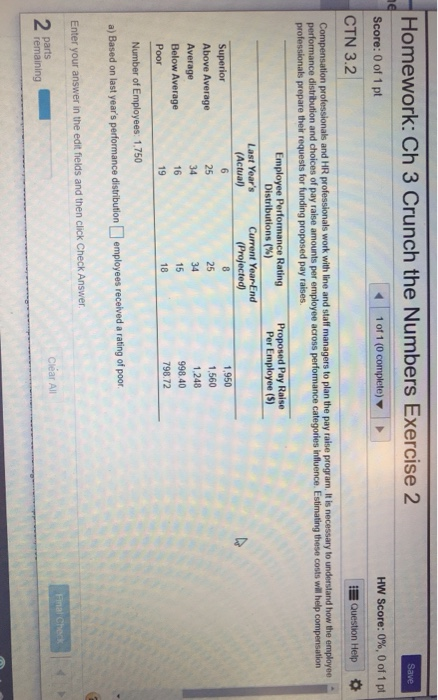 Save Homework: Ch 3 Crunch the Numbers Exercise 2 ne Score: