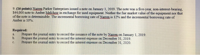 9. (16 points) Narren Parker Enterprises issued a note on January