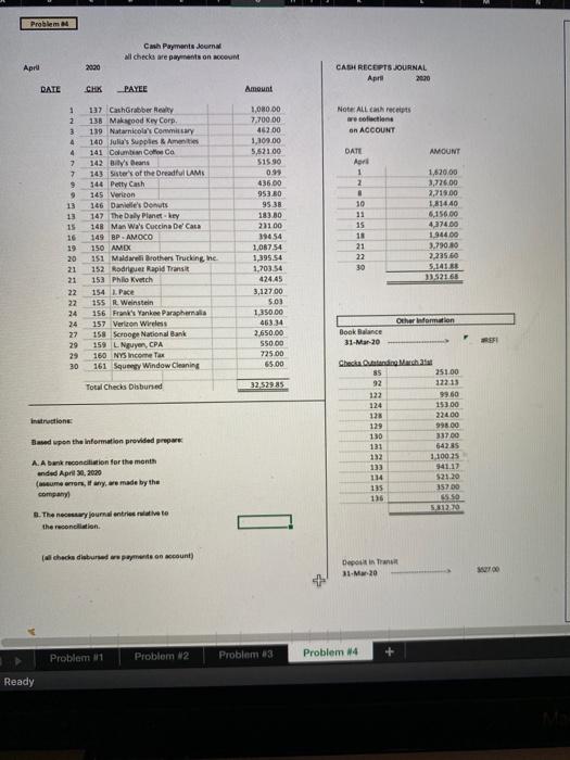  Based upon the information provided prepare: a. A bank reconciliation foe