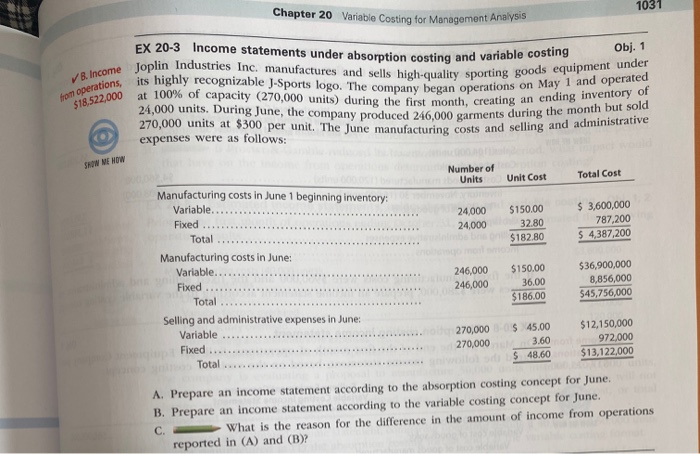  1031 Chapter 20 Variable Costing for Management Analysis Toplin B. Income