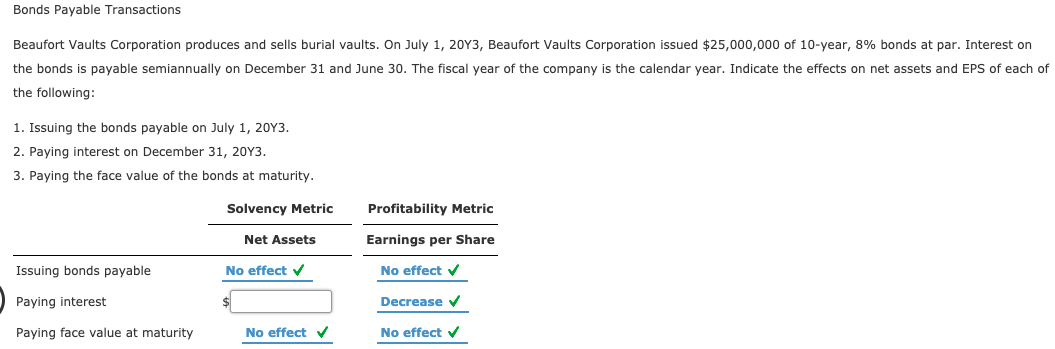 Need help with the paying interest amount. Bonds Payable Transactions Beaufort Vaults