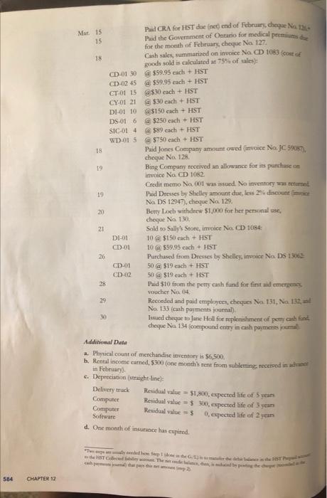 121 to Smithstone Realty: $900.00 + HST of 13% Purchased merchandise from