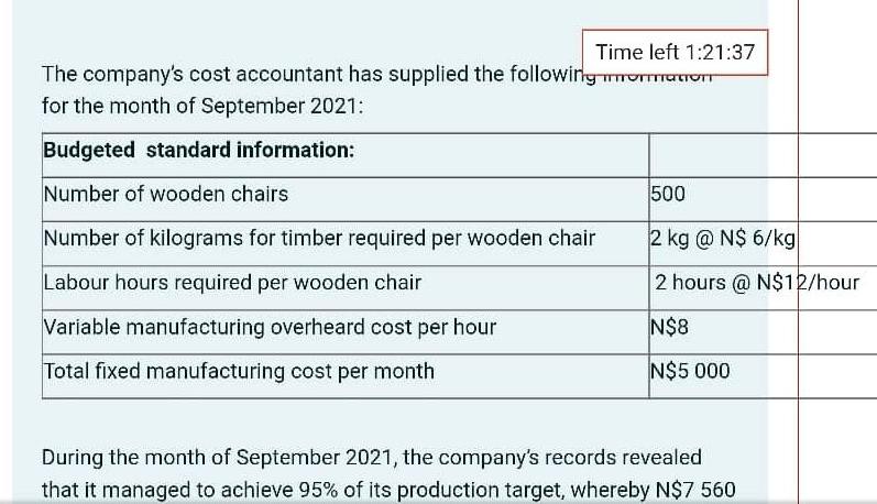 costing system. Its products include dining tables, wooden chairs that it supplies