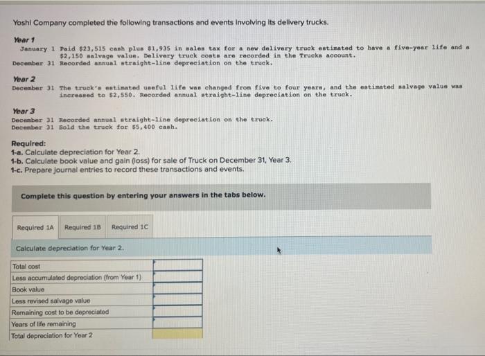 please help me with this problem :) Yoshi Company completed the following