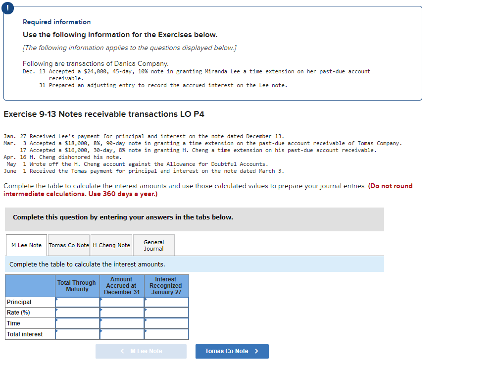  Required information Use the following information for the Exercises below. [The