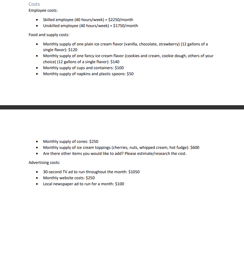 or sheets Ice Cream Store Budget You have inherited an ice cream