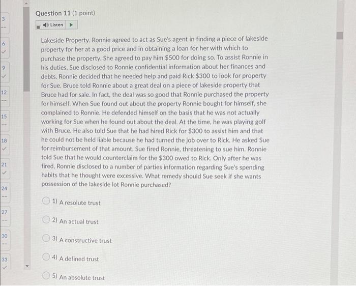 part 2 Question 11 (1 point) 3 Listen 6 19 12 Lakeside