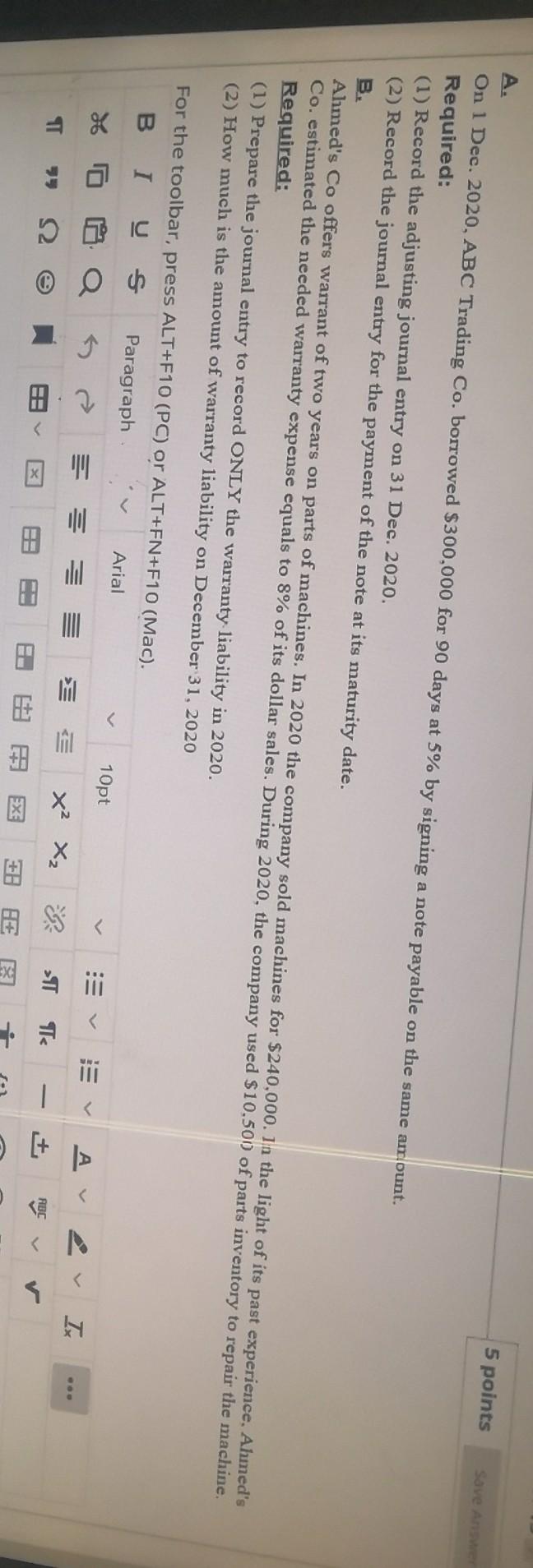 Q8 re 5 points Save An A. On 1 Dec. 2020, ABC