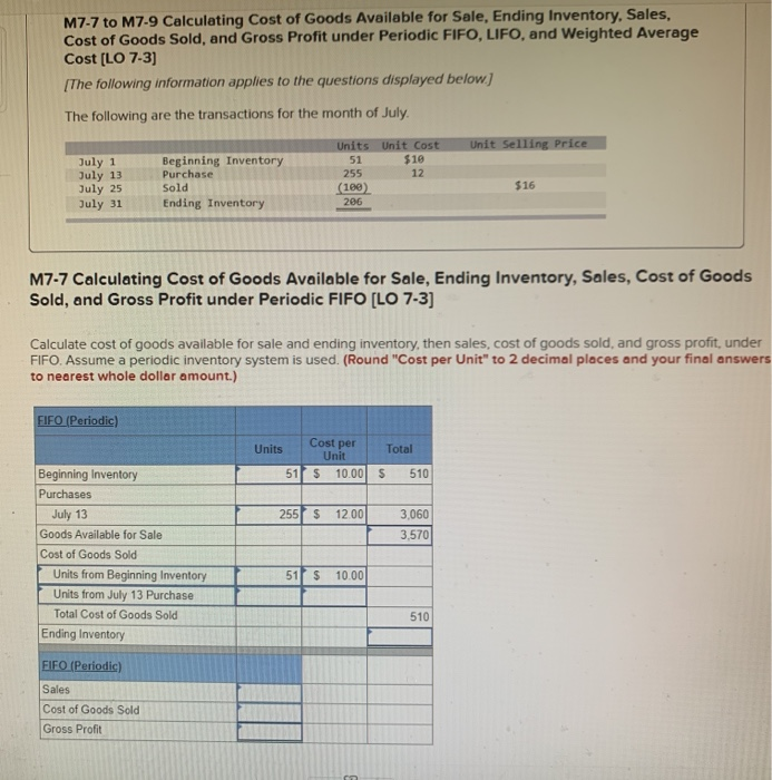 Help me with this hw problem please! M7-7 to M7-9 Calculating Cost
