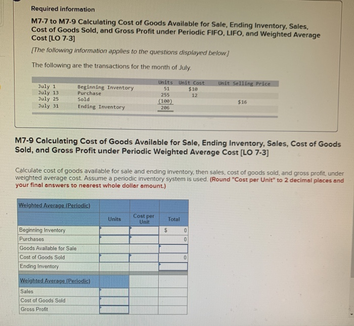 and Gross Profit under Periodic FIFO, LIFO, and Weighted Average Cost [LO