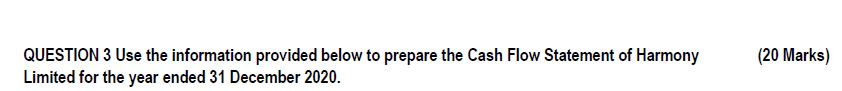 QUESTION 3 Use the information provided below to prepare the Cash