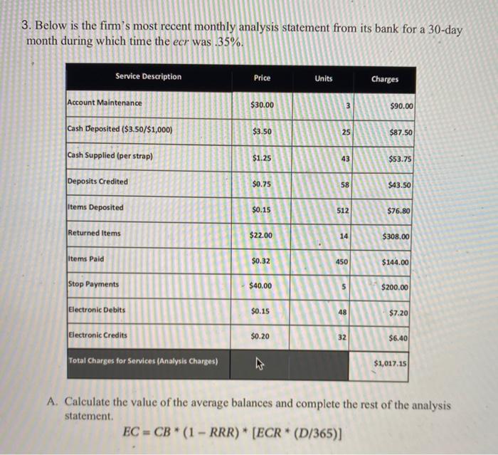 3. Below is the firm's most recent monthly analysis statement from