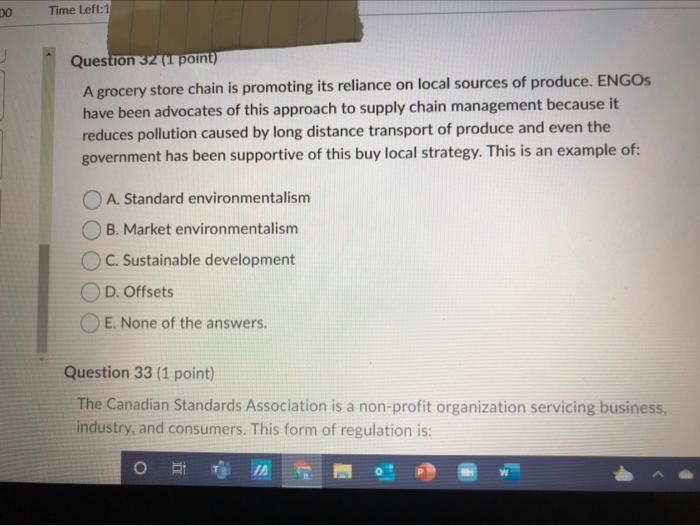  00 Time Left: 1 Question 3 (1 point) A grocery store