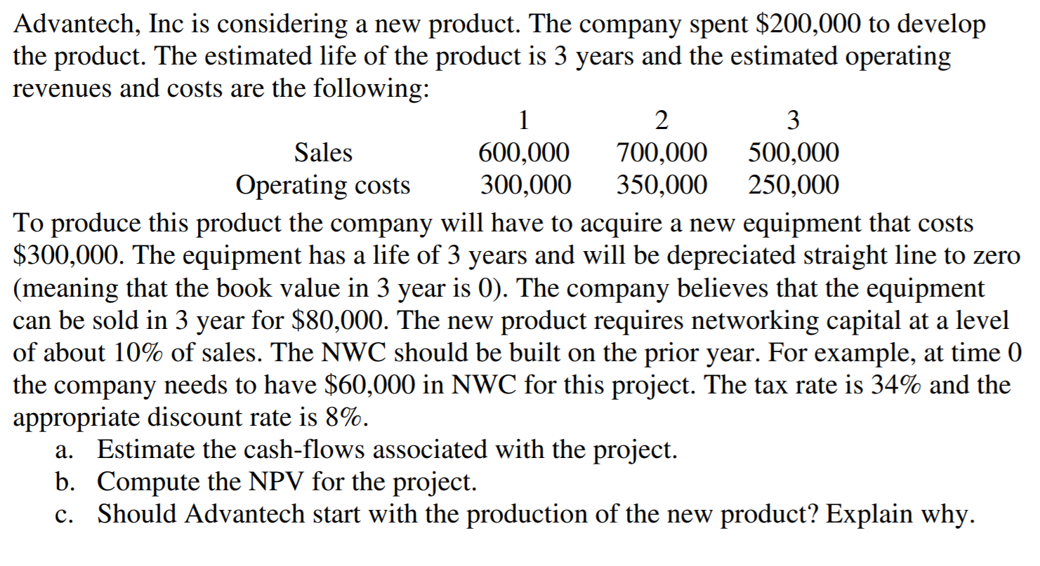 HELP! HOW DO I DO THIS? Advantech, Inc is considering a new