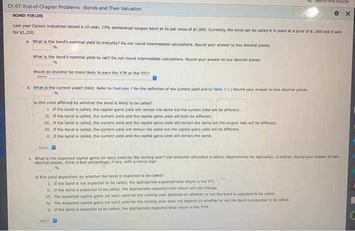  the course Ch 07: End-of-Chapter Problems - Bonds and Their Valuation