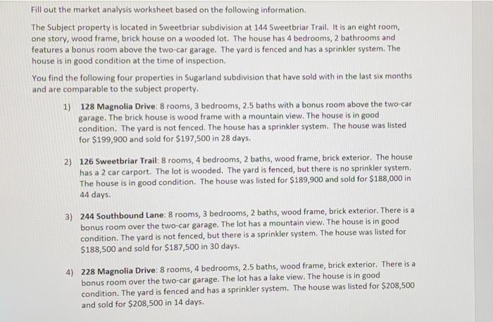  please explain your answers Fill out the market analysis worksheet based