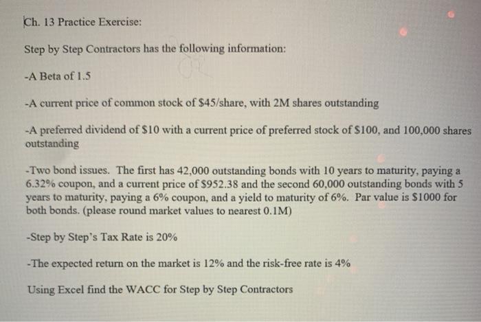  Ch. 13 Practice Exercise: Step by Step Contractors has the following