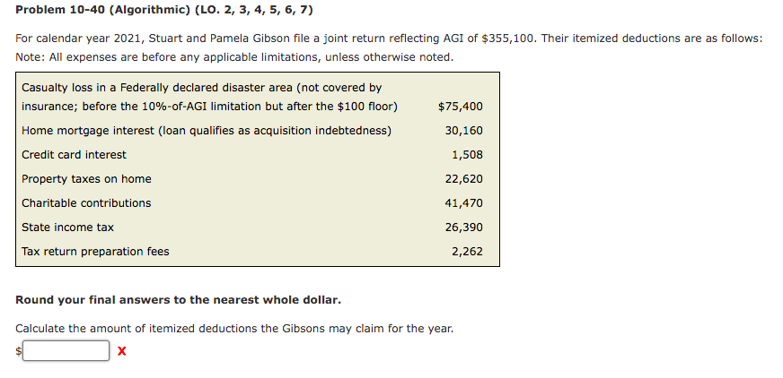  Problem 10-40 (Algorithmic) (LO. 2, 3, 4, 5, 6, 7) For