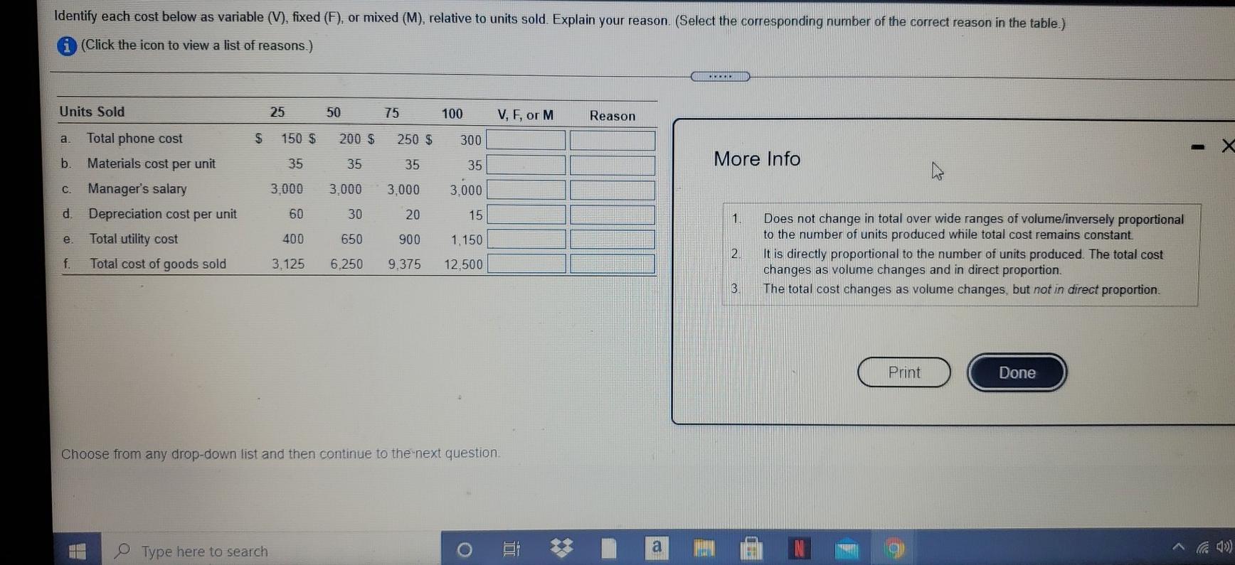  Identify each cost below as variable (V), fixed (F), or mixed