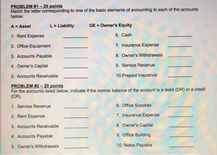  PROBLEM #1 - 20 points Match the letter corresponding to one