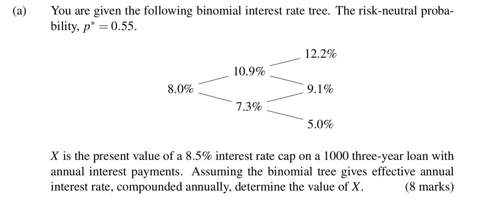 (a) You are given the following binomial interest rate tree. The