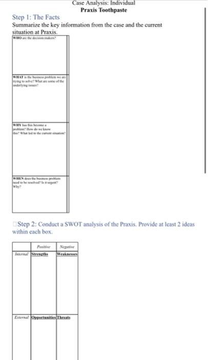  Case Analysis: Individual Praxis Toothpaste Step 1: The Facts Summarize the
