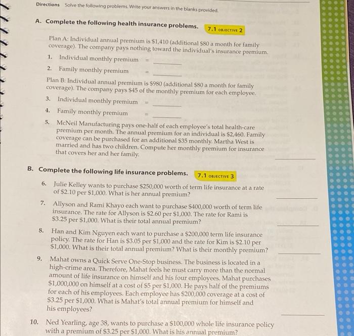 please answer all even numbers Directions Solve the following problems. Write your