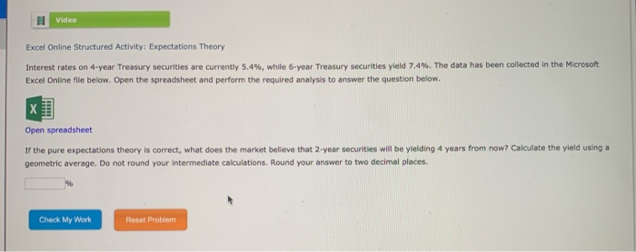  Video Excel Online Structured Activity: Expectations Theory Interest rates on 4-year