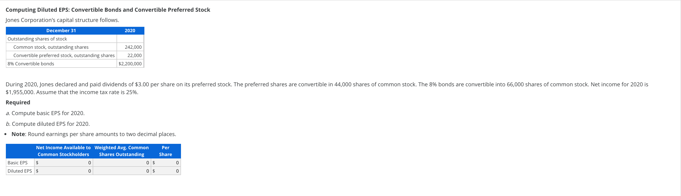 Computing Diluted EPS: Convertible Bonds and Convertible Preferred Stock Jones Corporation's