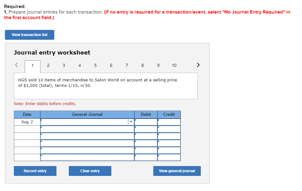label all the ten transactions in the journal entry worksheets respectively. Thank
