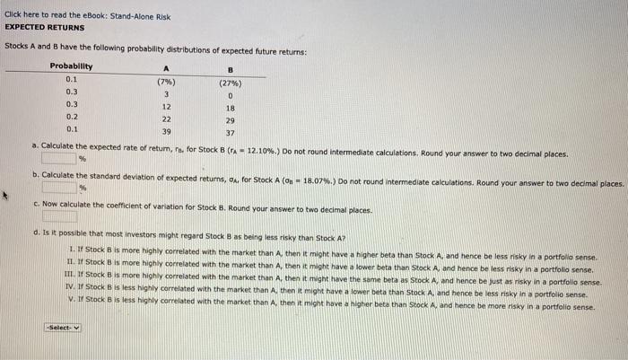  Click here to read the eBook: Stand-Alone Risk EXPECTED RETURNS Stocks