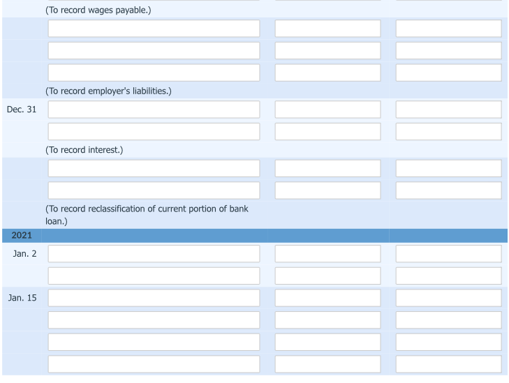 following transactions in December 2020 and January 2021: 2020 Dec. 1 Dec.