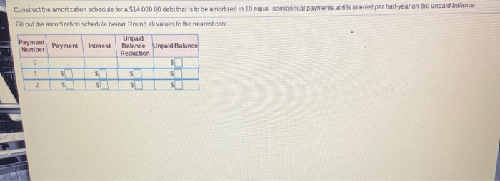  Construct the amortization schedule for a $14,000.00 debt that is to