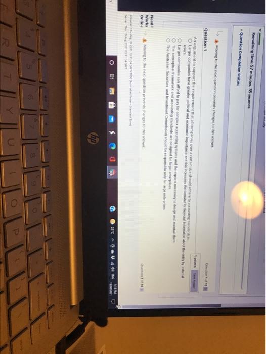  Remaining Time: 57 minutes 35 seconds Question Completion Status Moving to