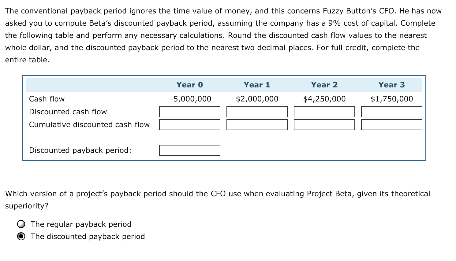 it's four parts in one question. Thank you :,) The payback method