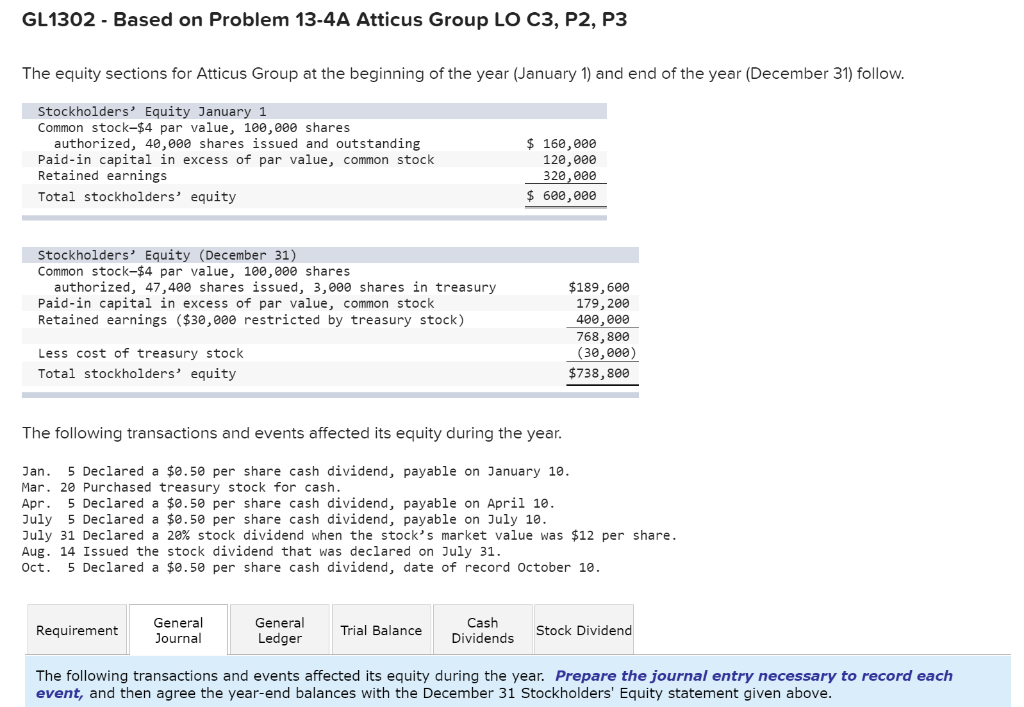 GL 1302 - Based on Problem 13-4A Atticus Group LO C3, P2,