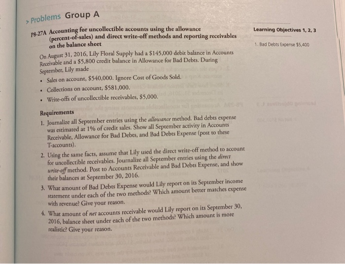  > Problems Group A Learning Objectives 1, 2, 3 1. Bad