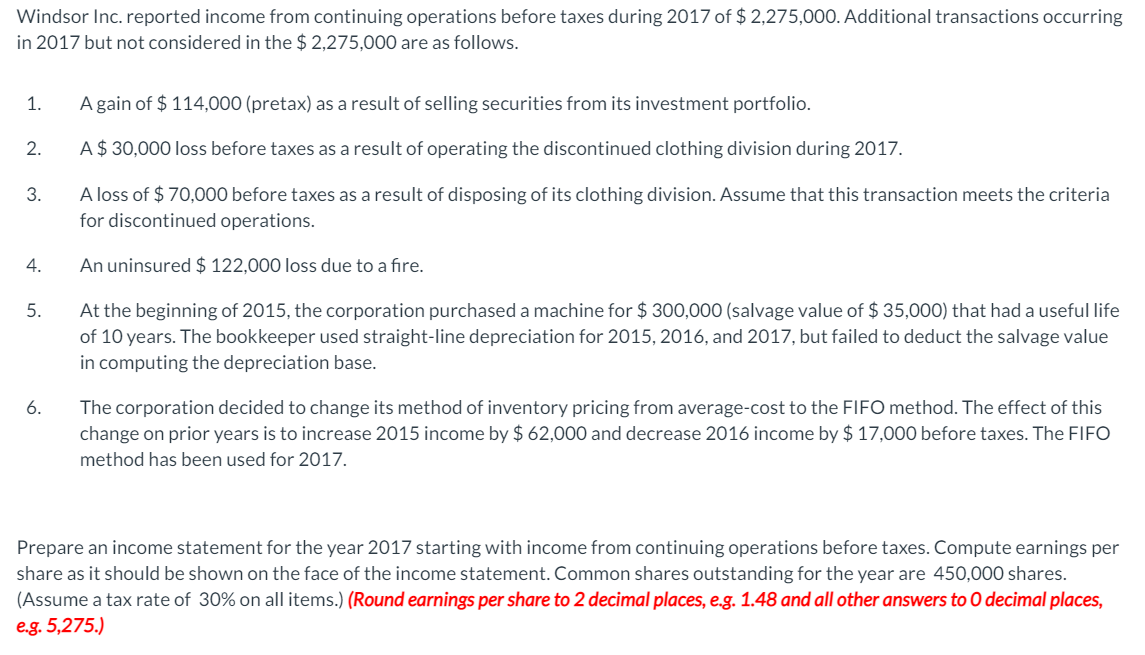  Windsor Inc. reported income from continuing operations before taxes during 2017