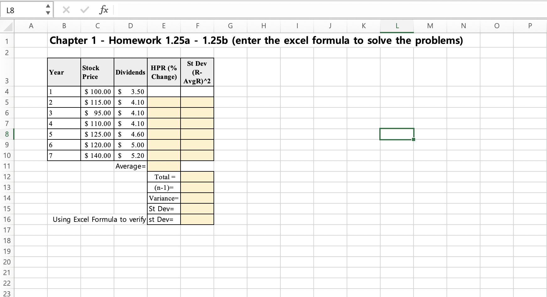 Please show the Excel references. L8 fx A B D E