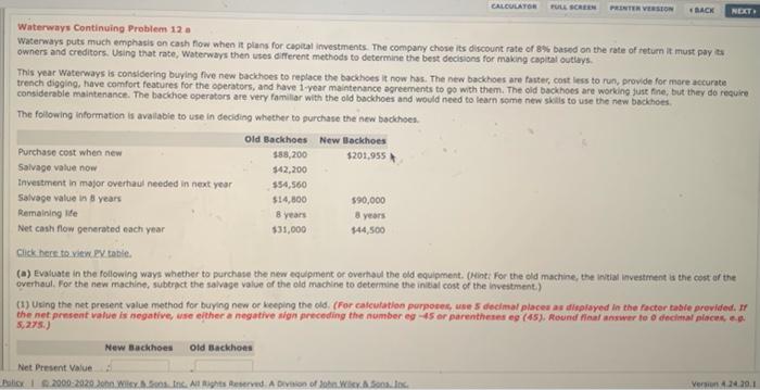  CALCULATOR FULL SCREEN PRINTER VERSION BACK NET Waterways Continuing Problem 12