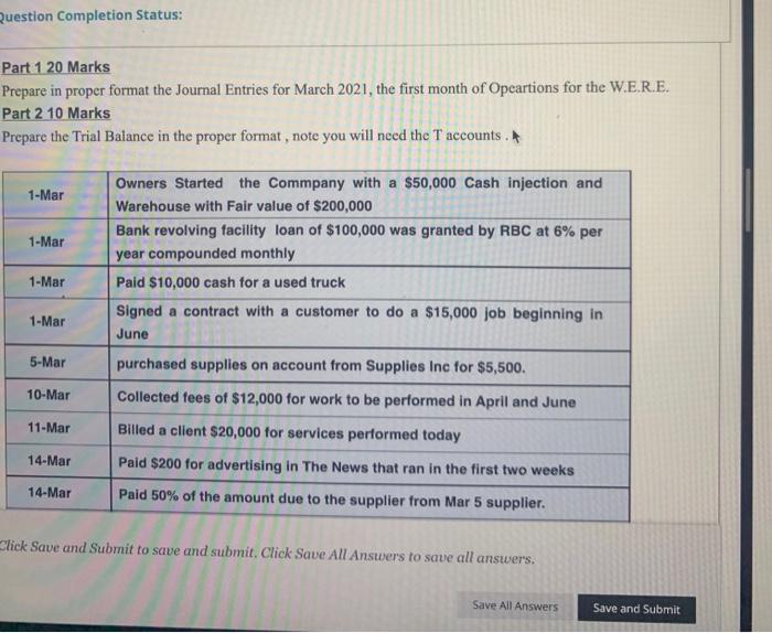  Question Completion Status: Part 1 20 Marks Prepare in proper format
