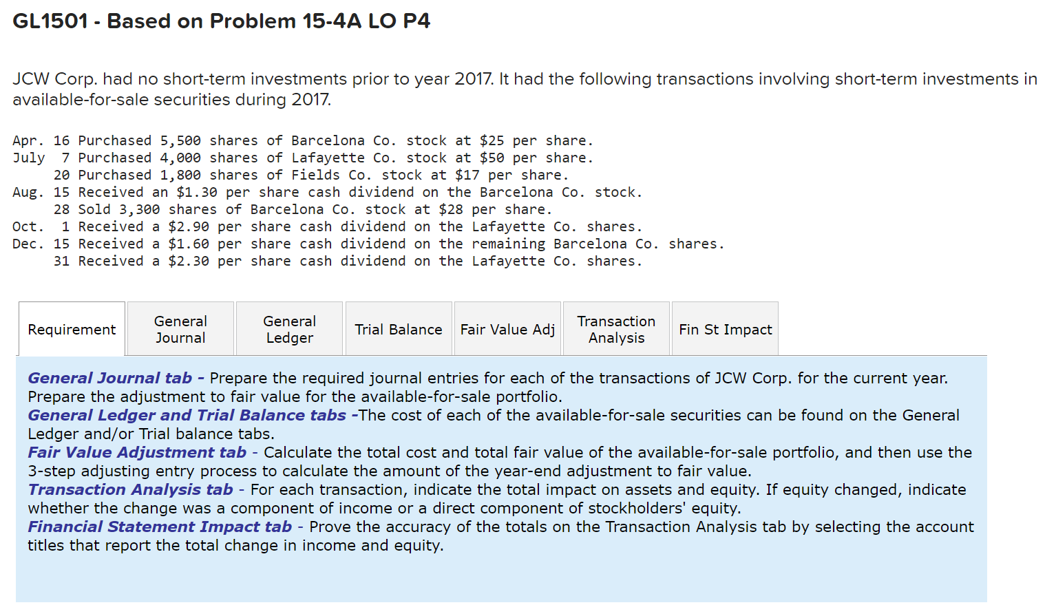 GL1501 - Based on Problem 15-4A LO P4 GL1501 - Based on