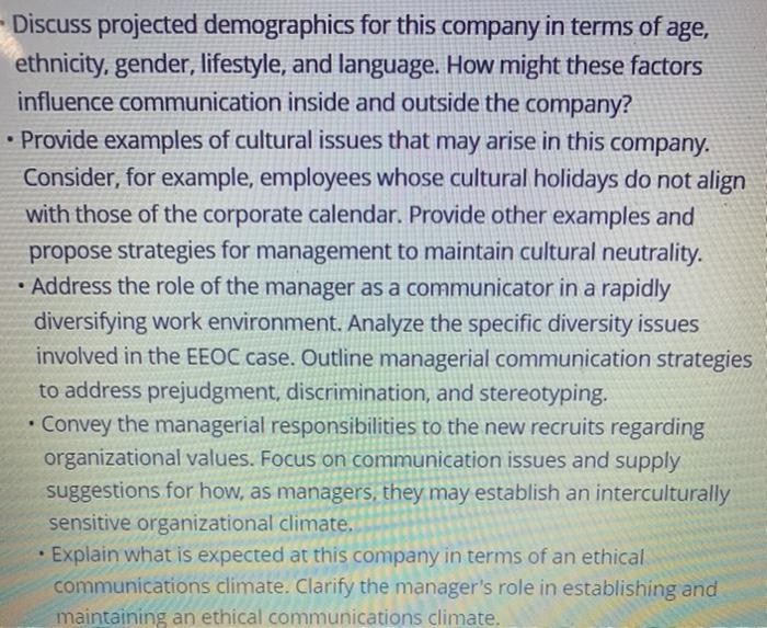  Need help with second bullet (Provide cultural issues...) - Discuss projected