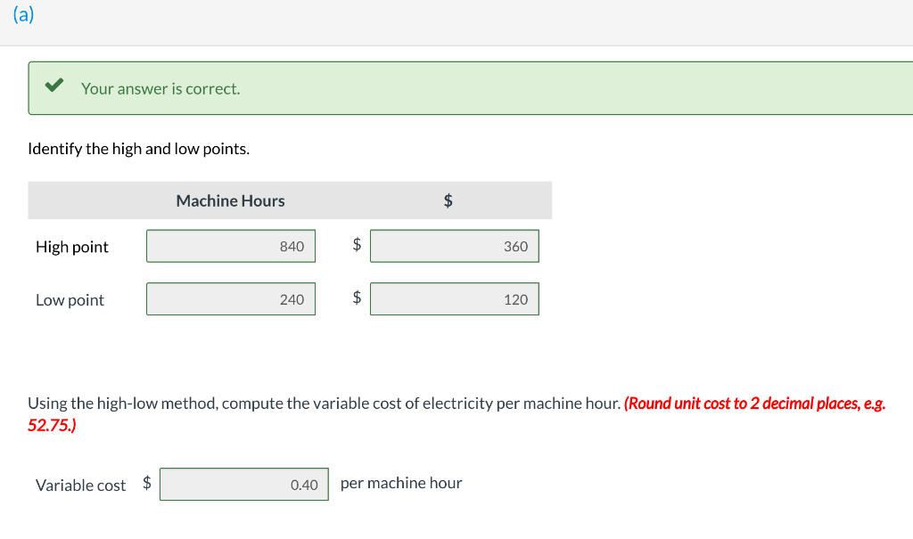 following information on its cost of electricity: Machine Hours Total Electricity Costs