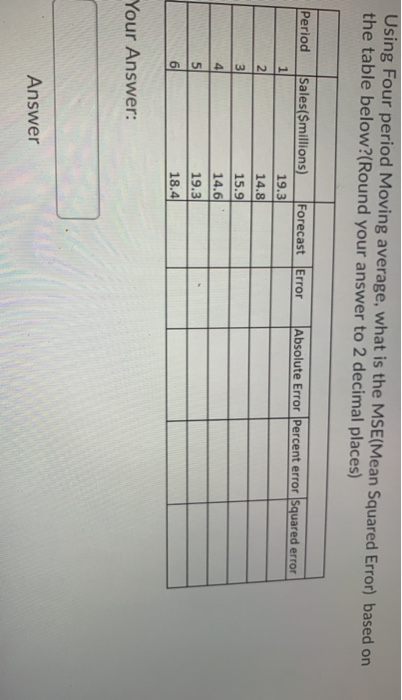answer fast for thumbs up Using Four period Moving average, what is
