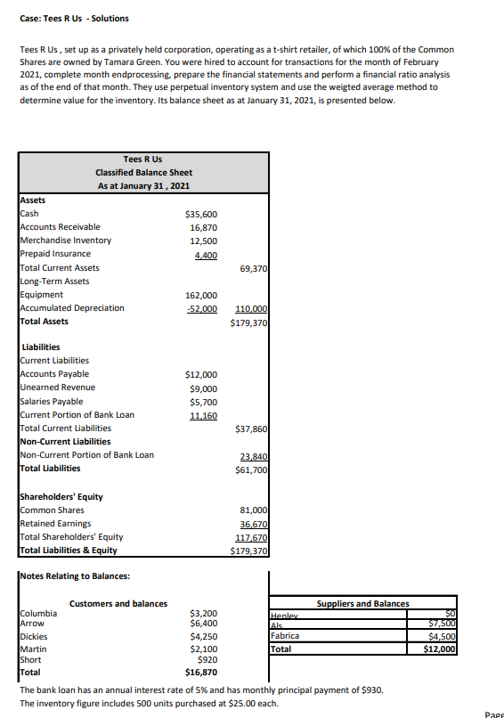 Case: Tees R Us - Solutions Tees R Us, set up